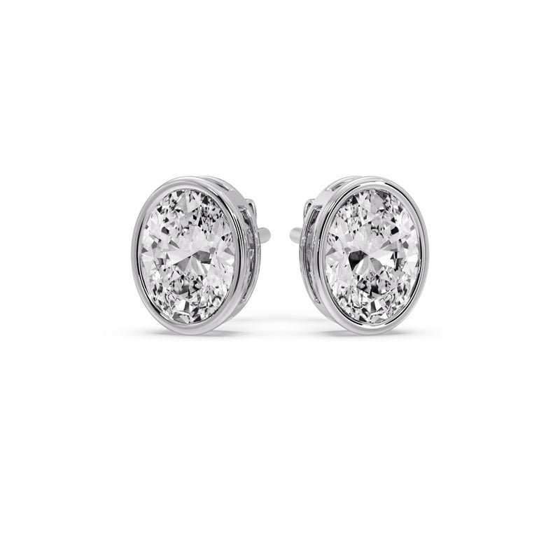 Bezel Stud Earring Oval Diamond