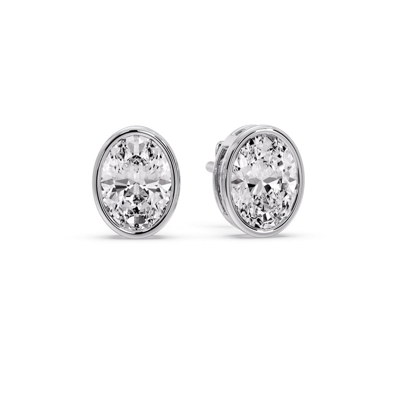 Bezel Stud Earring Oval Diamond