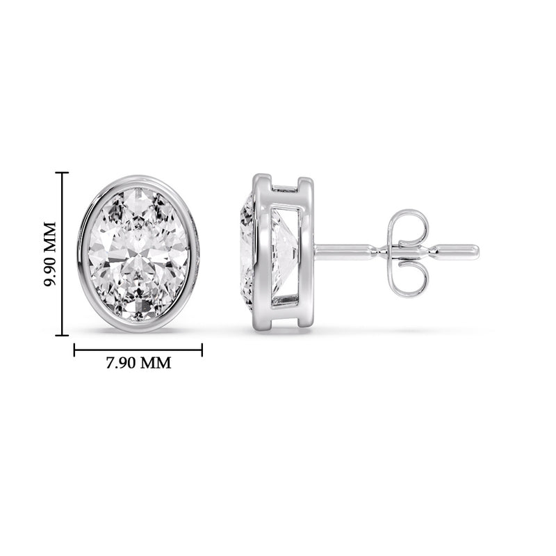 Bezel Stud Earring Oval Diamond