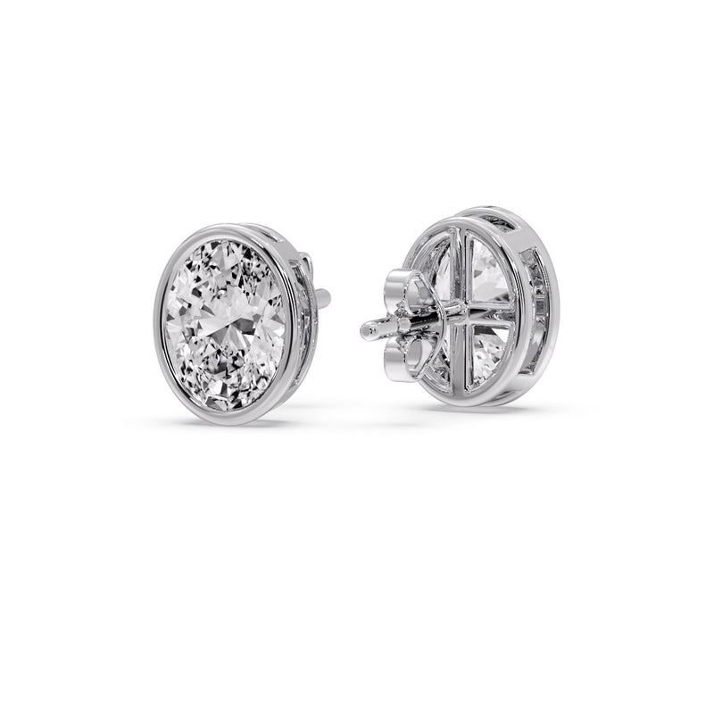 Bezel Stud Earring Oval Diamond