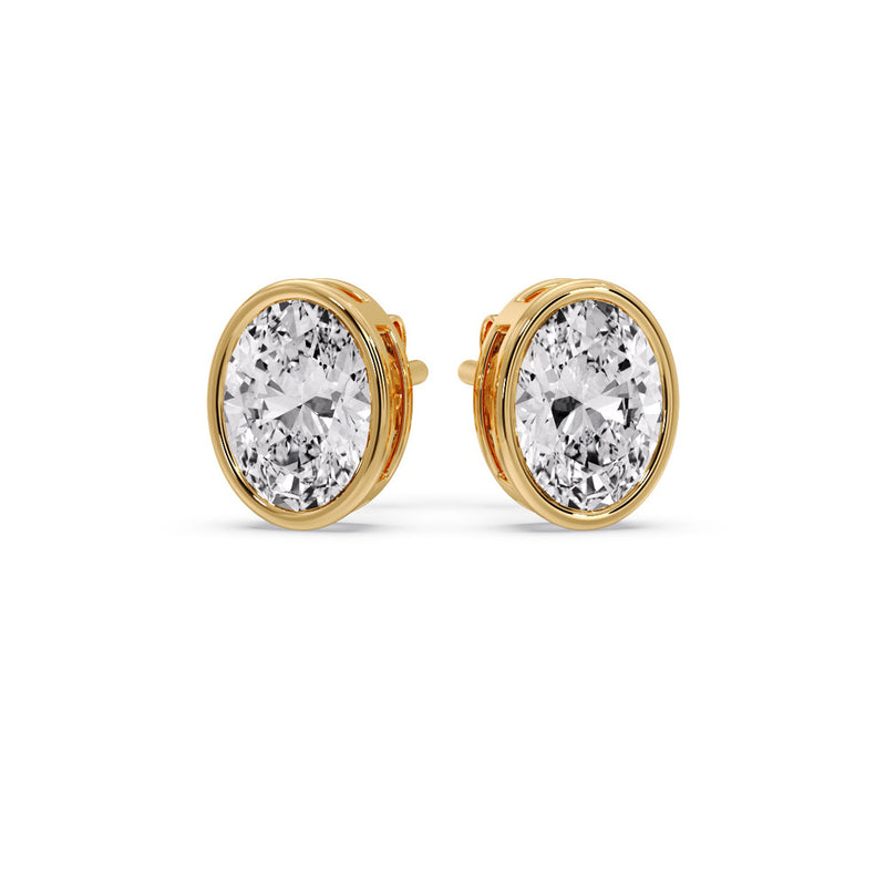 Bezel Stud Earring Oval Diamond