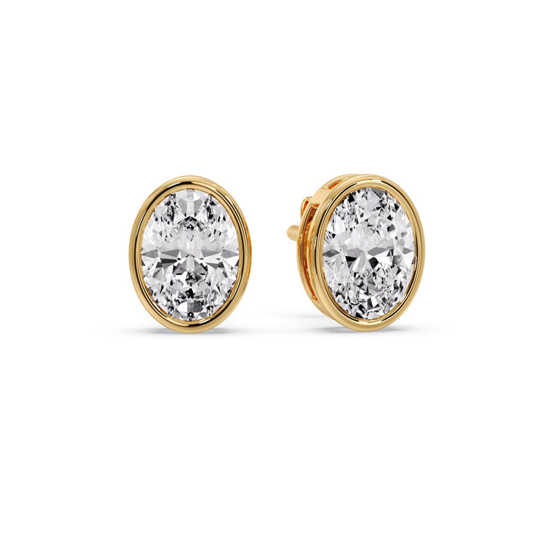 Bezel Stud Earring Oval Diamond