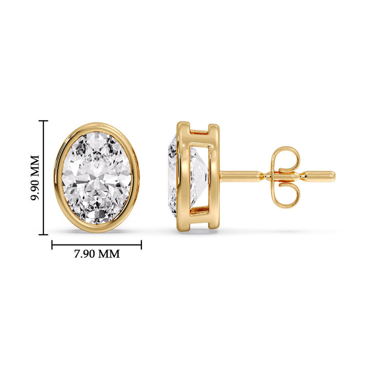 Bezel Stud Earring Oval Diamond