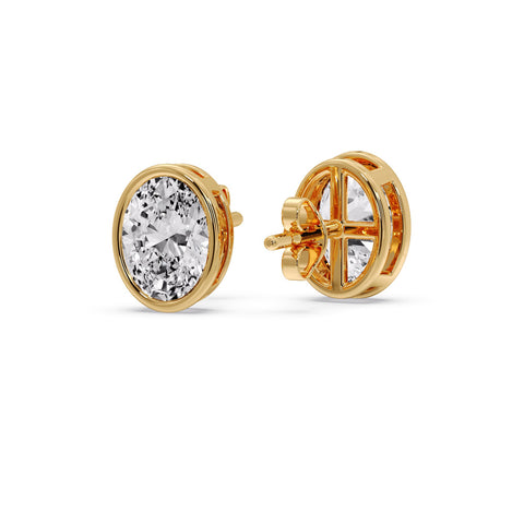 Bezel Stud Earring Oval Diamond