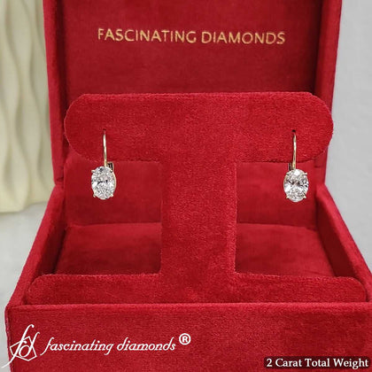 Oval Lever Back 2 Ctw Solitaire Earrings