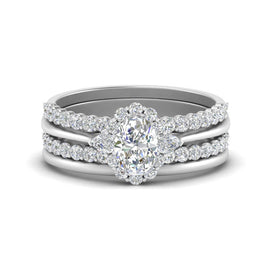 Oval Floral Halo Stacking Ring