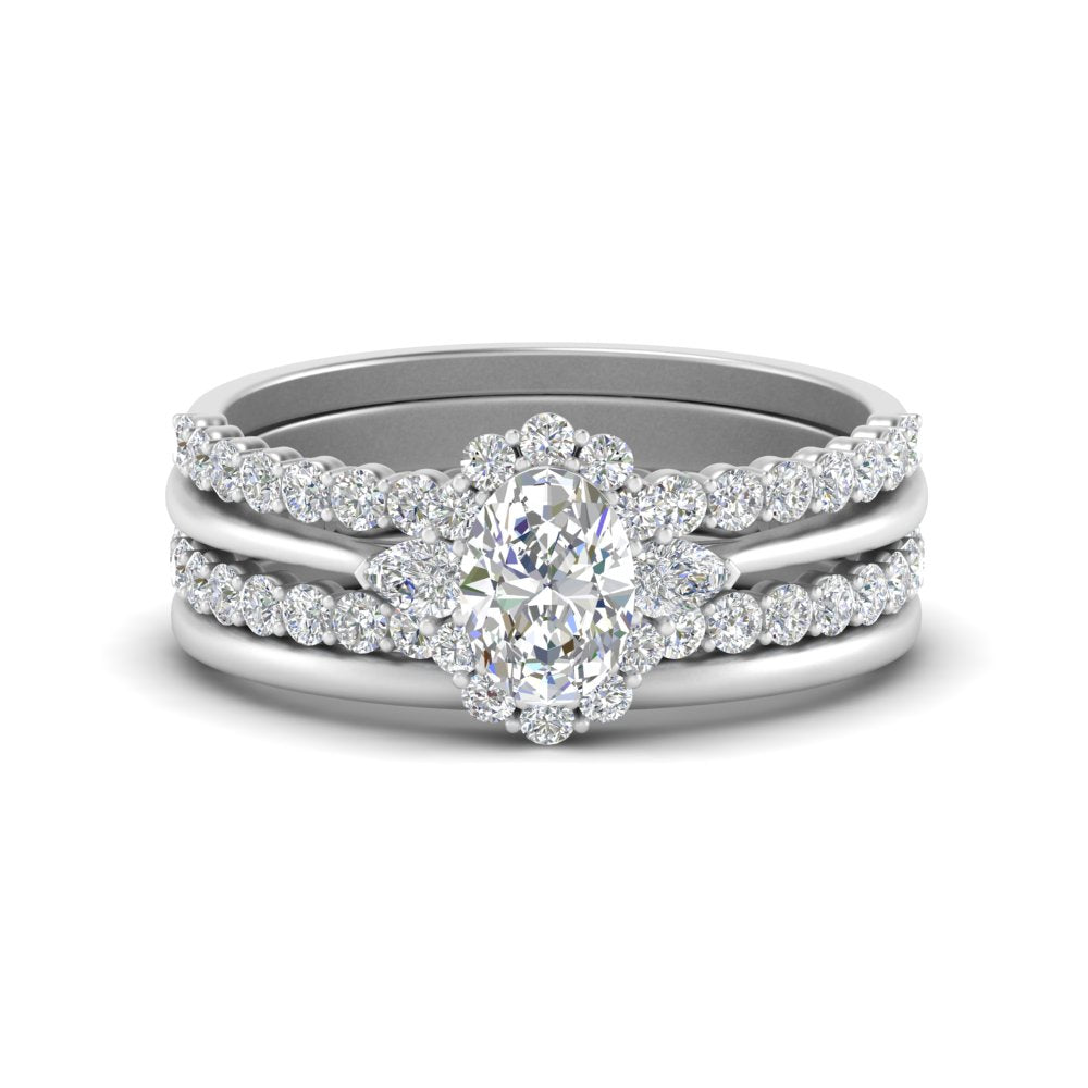 Oval Stackable Rings Oval Floral Halo Stacking Ring – Fascinating Diamonds
