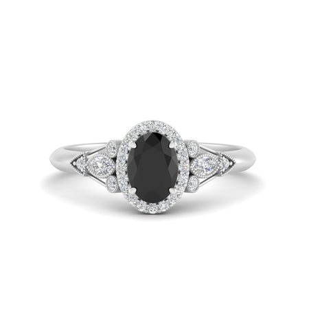 Oval Halo Gemstone Milgrain Engagement Ring