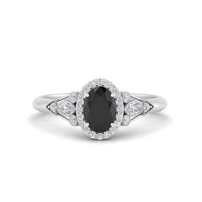 Oval Halo Gemstone Milgrain Engagement Ring
