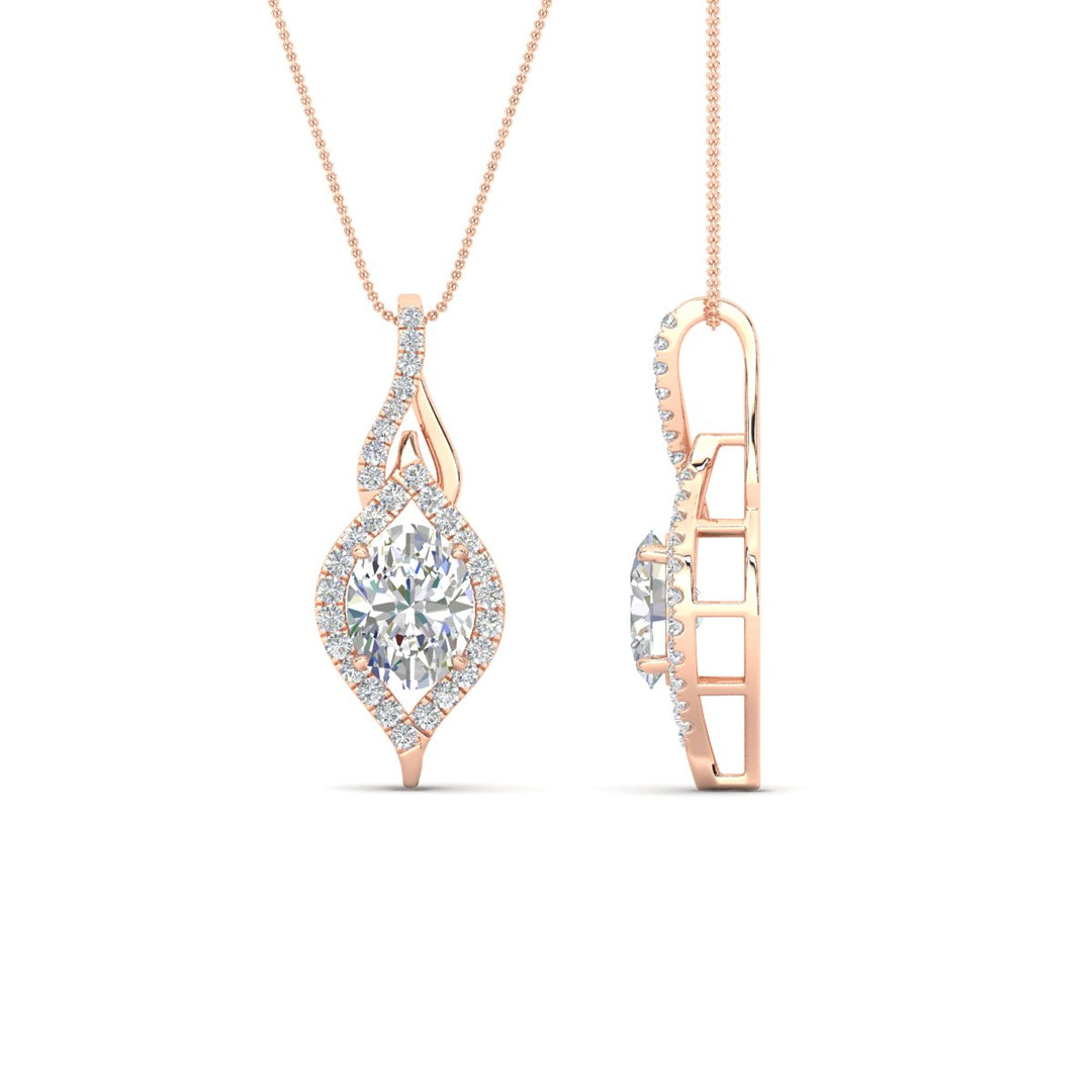 Oval Halo Pave Drop Necklace