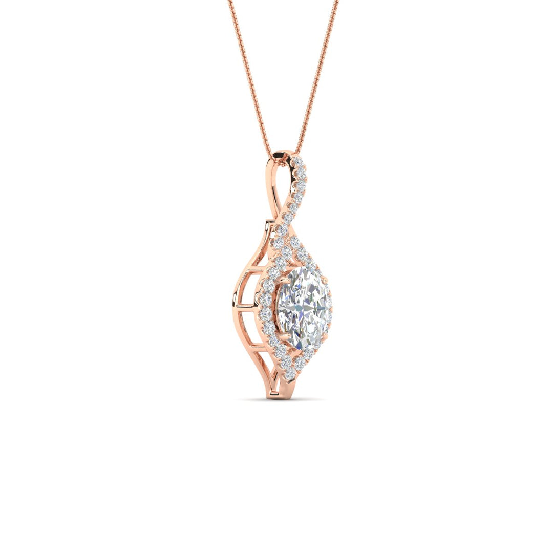 Oval Halo Pave Drop Necklace