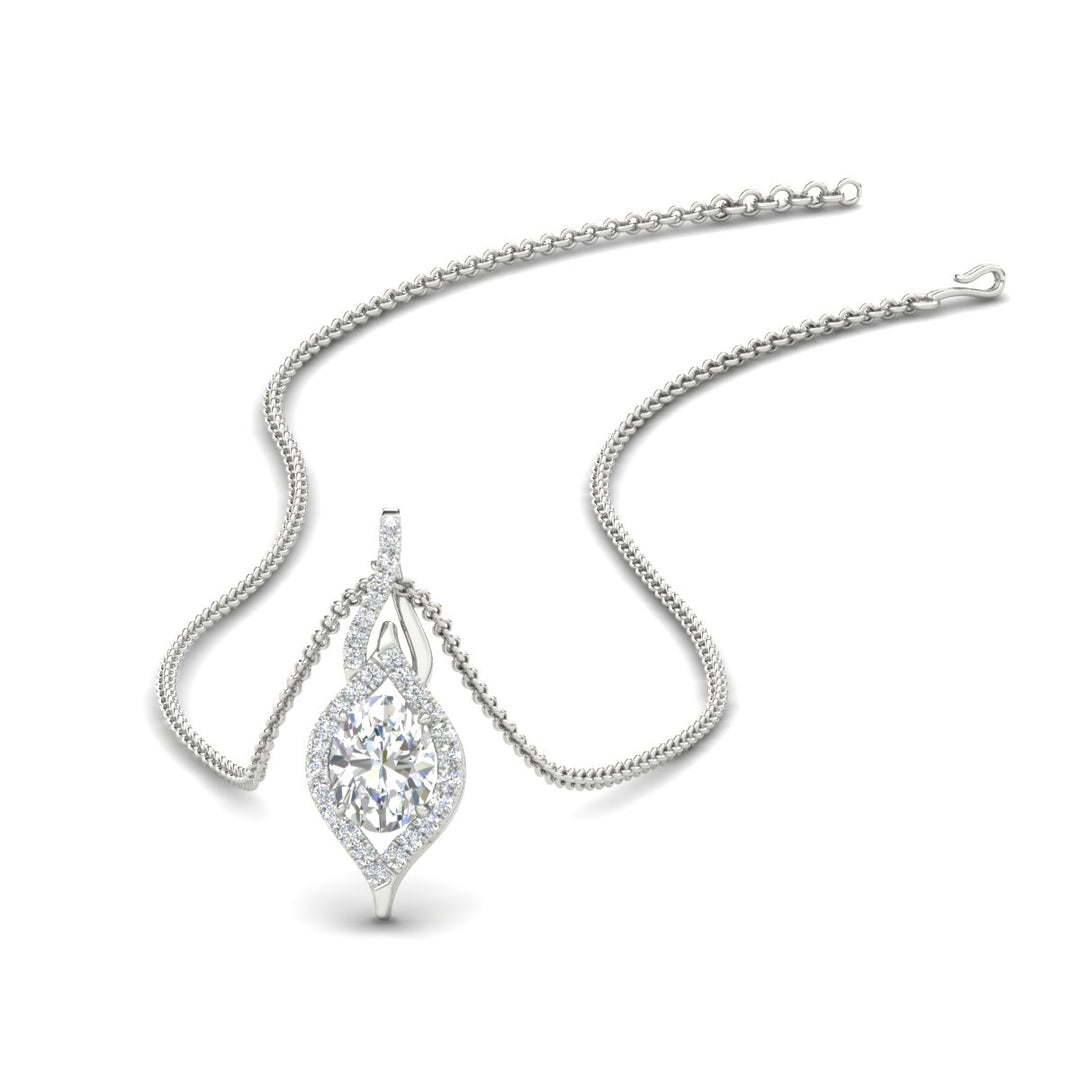 Oval Halo Pave Drop Necklace