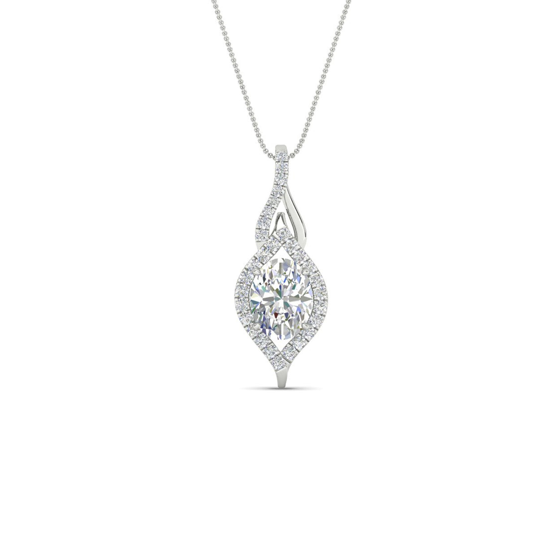 Oval Halo Pave Drop Necklace