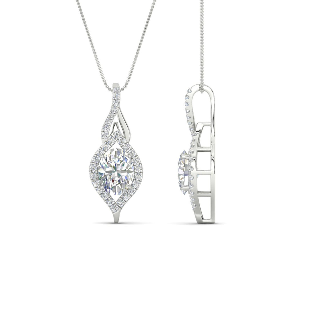 Oval Halo Pave Drop Necklace