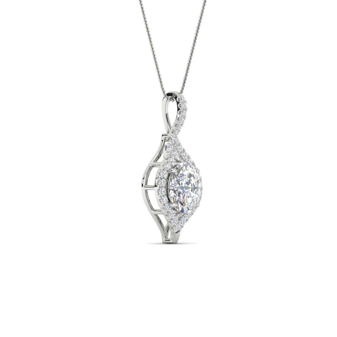 Oval Halo Pave Drop Necklace