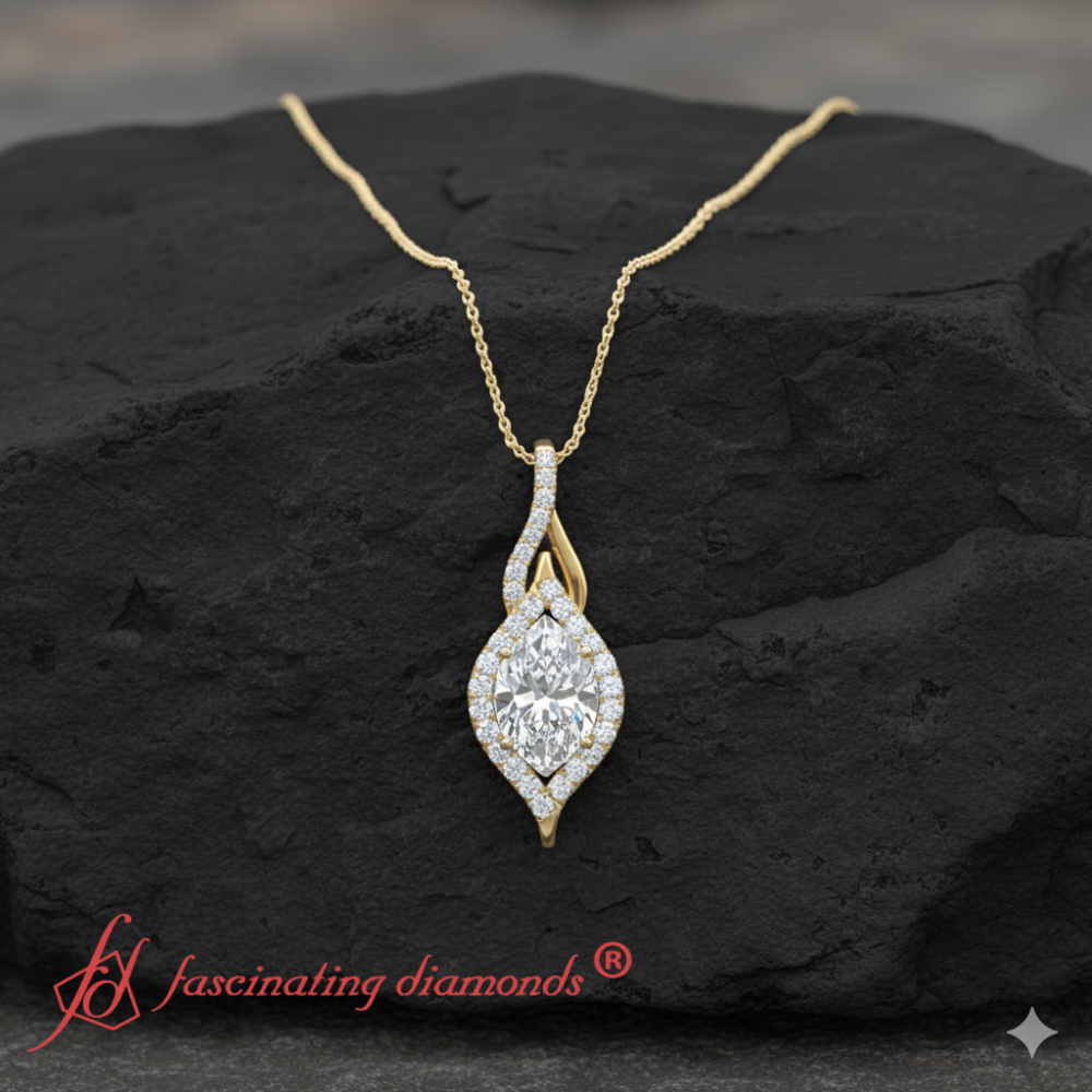 Oval Halo Pave Drop Necklace