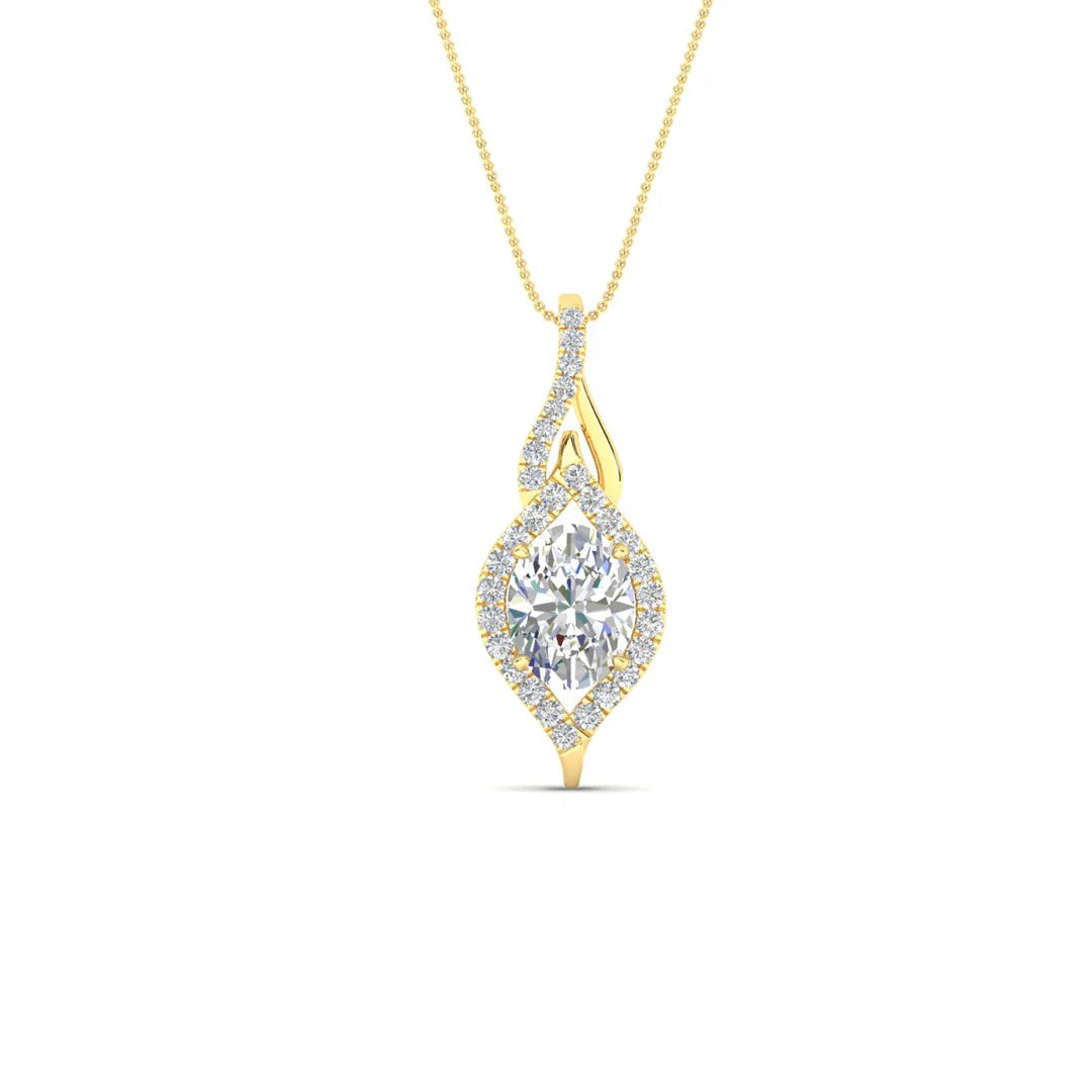 Oval Halo Pave Drop Necklace