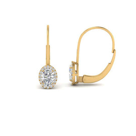 Oval Halo Dangle Lever Back Earrings