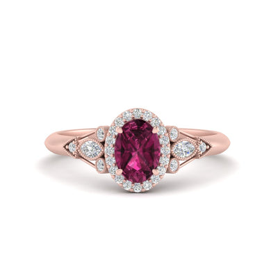 Oval Halo Gemstone Milgrain Engagement Ring