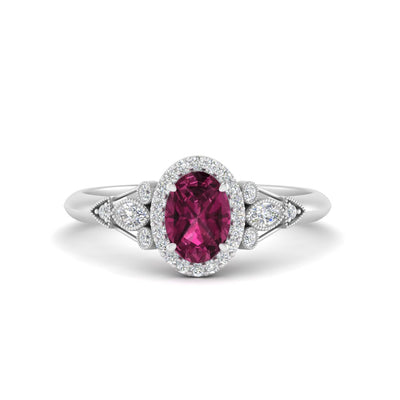 Oval Halo Gemstone Milgrain Engagement Ring