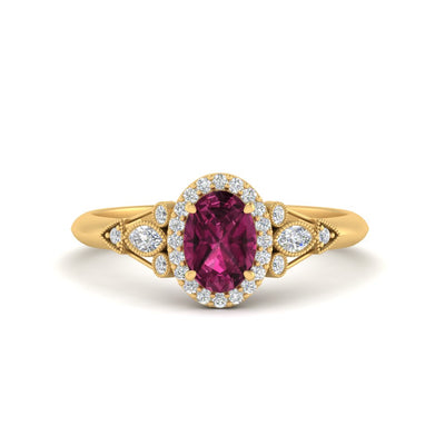 Oval Halo Gemstone Milgrain Engagement Ring