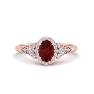 Oval Halo Gemstone Milgrain Engagement Ring
