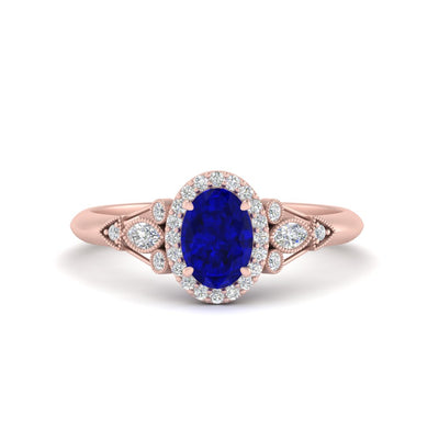 Oval Halo Gemstone Milgrain Engagement Ring
