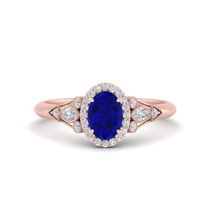 Oval Halo Gemstone Milgrain Engagement Ring