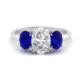 Three Stone Oval Basket Lab Grown Ring