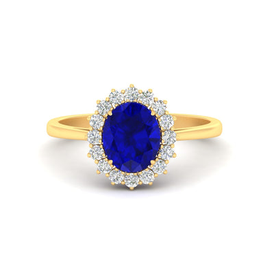 Oval Gemstone Halo Cathedral Ring