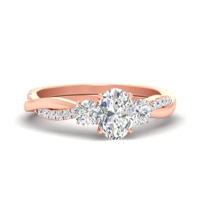 Three Stone Oval Shaped Twisted Vine Diamond Ring