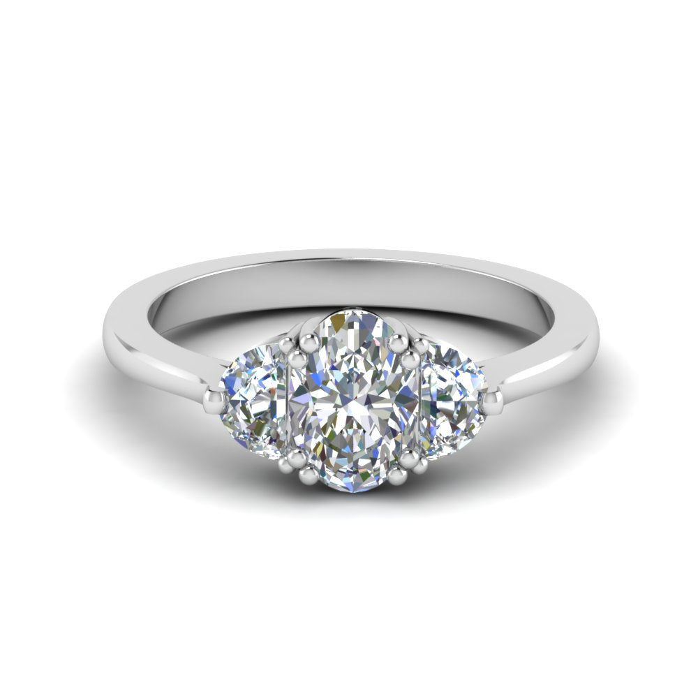 Oval Cut Half Moon 3 Stone Engagement Ring