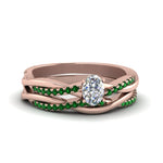 Load image into Gallery viewer, oval-shaped-Infinity-twist-diamond-matching-bridal-set-with-emerald-in-14K-rose-gold-FD8253OVGEMGR-NL-RG
