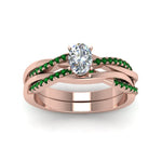 Load image into Gallery viewer, oval-shaped-Infinity-twist-diamond-matching-bridal-set-with-emerald-in-14K-rose-gold-FD8253OVGEMGR-NL-RG
