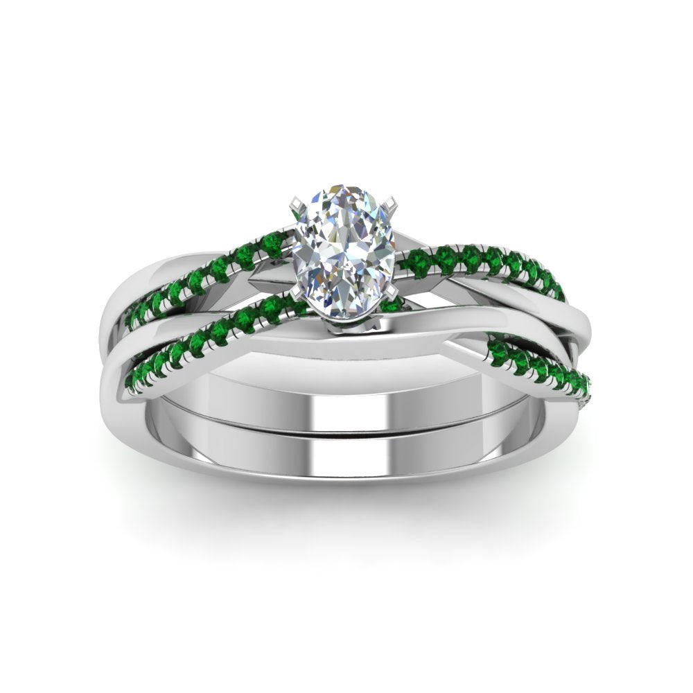 oval-shaped-Infinity-twist-diamond-matching-bridal-set-with-emerald-in-14K-white-gold-FD8253OVGEMGR-NL-WG