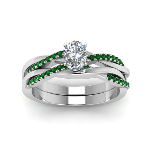 oval-shaped-Infinity-twist-diamond-matching-bridal-set-with-emerald-in-14K-white-gold-FD8253OVGEMGR-NL-WG