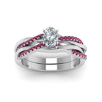 Load image into Gallery viewer, oval-shaped-Infinity-twist-diamond-matching-bridal-set-with-pink-sapphire-in-14K-white-gold-FD8253OVGSADRPI-NL-WG
