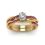 Load image into Gallery viewer, oval-shaped-Infinity-twist-diamond-matching-bridal-set-with-pink-sapphire-in-14K-yellow-gold-FD8253OVGSADRPI-NL-YG
