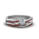 Load image into Gallery viewer, oval-shaped-Infinity-twist-diamond-matching-bridal-set-with-ruby-in-14K-white-gold-FD8253OVGRUDR-NL-WG
