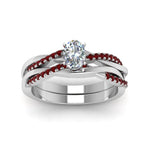 Load image into Gallery viewer, oval-shaped-Infinity-twist-diamond-matching-bridal-set-with-ruby-in-14K-white-gold-FD8253OVGRUDR-NL-WG
