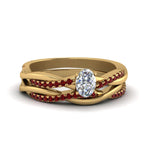 Load image into Gallery viewer, oval-shaped-Infinity-twist-diamond-matching-bridal-set-with-ruby-in-14K-yellow-gold-FD8253OVGRUDR-NL-YG
