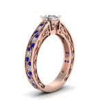 Load image into Gallery viewer, oval-shaped-antique-filigree-diamond-ring-with-blue-sapphire-in-14K-rose-gold-FDENS3543OVRGSABLANGLE2-NL-RG
