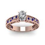 Load image into Gallery viewer, oval-shaped-antique-filigree-diamond-ring-with-blue-sapphire-in-14K-rose-gold-FDENS3543OVRGSABLANGLE5-NL-RG
