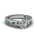 Load image into Gallery viewer, oval-shaped-antique-filigree-diamond-ring-with-emerald-in-14K-white-gold-FDENS3543OVRGEMGR-NL-WG
