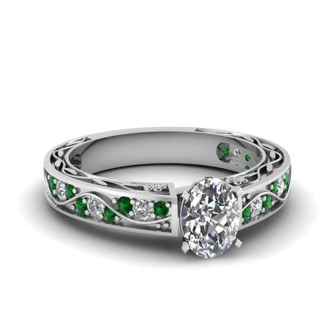 oval-shaped-antique-filigree-diamond-ring-with-emerald-in-14K-white-gold-FDENS3543OVRGEMGR-NL-WG
