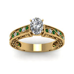 Load image into Gallery viewer, oval-shaped-antique-filigree-diamond-ring-with-emerald-in-14K-yellow-gold-FDENS3543OVRGEMGRANGLE5-NL-YG
