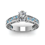 Load image into Gallery viewer, oval-shaped-antique-filigree-diamond-ring-with-ice-blue-topaz-in-14K-white-gold-FDENS3543OVRGICBLTOANGLE5-NL-WG
