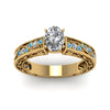 Load image into Gallery viewer, oval-shaped-antique-filigree-diamond-ring-with-ice-blue-topaz-in-14K-yellow-gold-FDENS3543OVRGICBLTOANGLE5-NL-YG_b8215518-0eda-49bc-87cc-00b7d825bb44