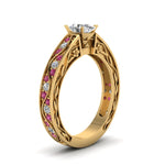 Load image into Gallery viewer, oval-shaped-antique-filigree-diamond-ring-with-pink-sapphire-in-14K-yellow-gold-FDENS3543OVRGSADRPIANGLE2-NL-YG
