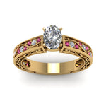 Load image into Gallery viewer, oval-shaped-antique-filigree-diamond-ring-with-pink-sapphire-in-14K-yellow-gold-FDENS3543OVRGSADRPIANGLE5-NL-YG
